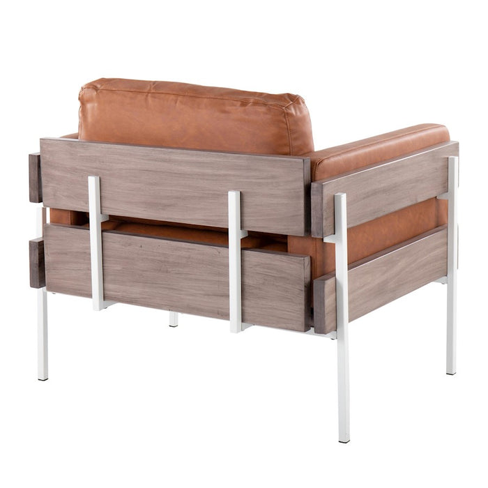 LumiSource Kari Chair, White Metal/Grey Wood/Camel PU