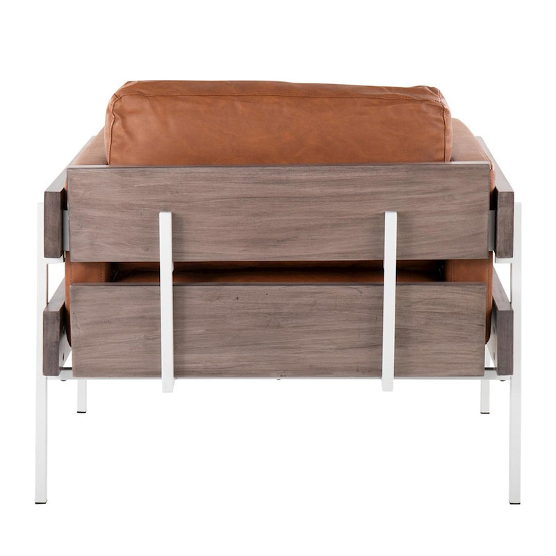 LumiSource Kari Chair, White Metal/Grey Wood/Camel PU
