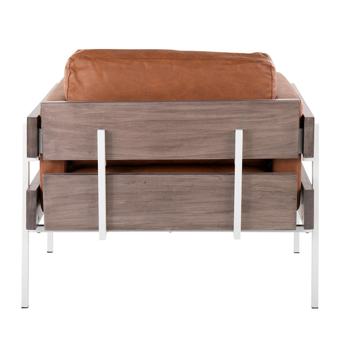 LumiSource Kari Chair, White Metal/Grey Wood/Camel PU