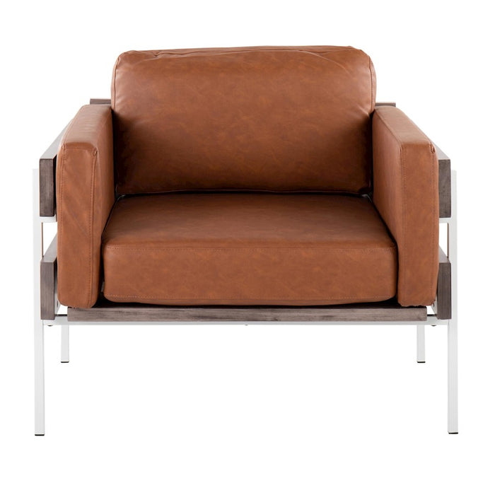 LumiSource Kari Chair, White Metal/Grey Wood/Camel PU