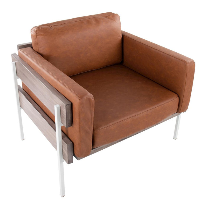 LumiSource Kari Chair, White Metal/Grey Wood/Camel PU