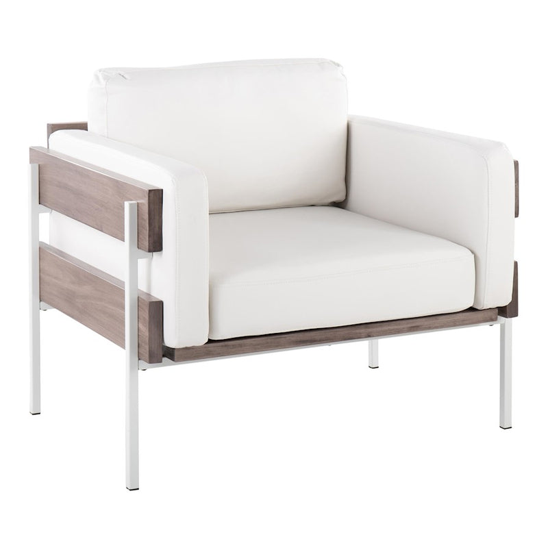 LumiSource Kari Accent Chair | White Metal, Grey Wood, White PU | Living Room & Office Seating | 36 W x 30 D x 30.5 H in | Model CHR-KARIPU2WGYW