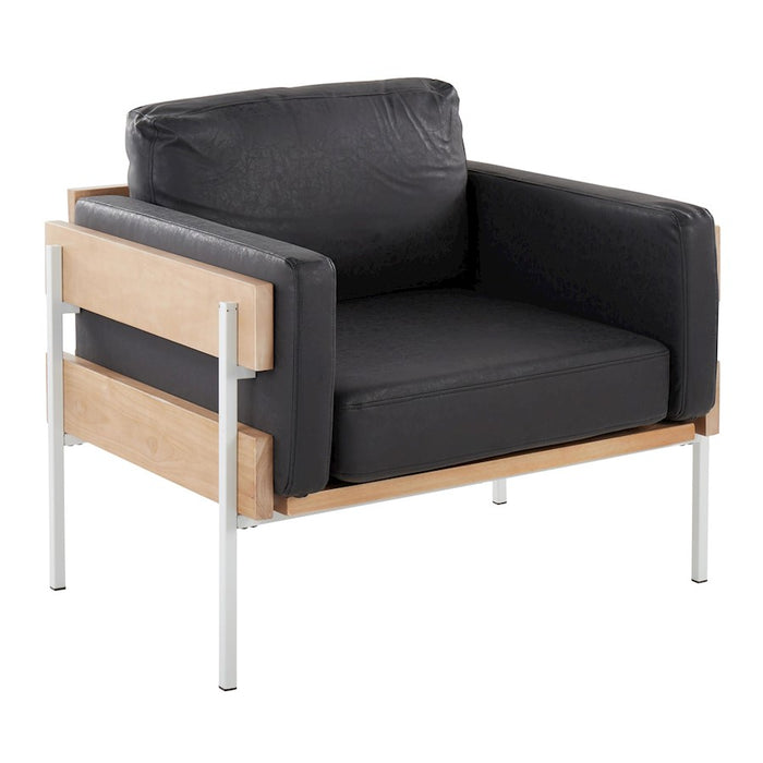LumiSource Kari Chair, White/Natural Wood/Black PU - CHR-KARIPU2WNABK