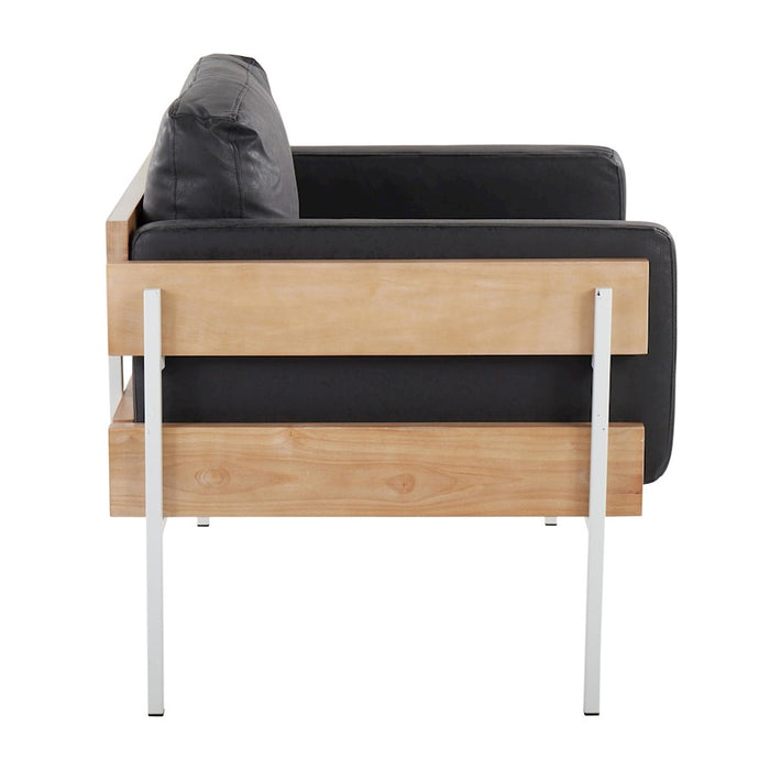 LumiSource Kari Chair, White/Natural Wood/Black PU
