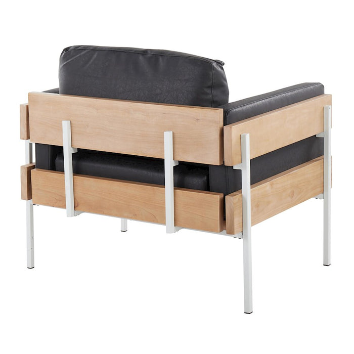 LumiSource Kari Chair, White/Natural Wood/Black PU