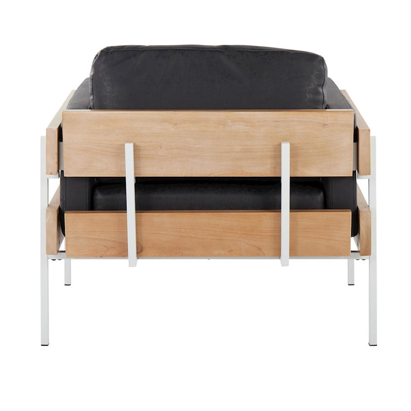 LumiSource Kari Chair, White/Natural Wood/Black PU