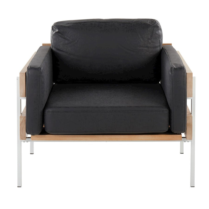 LumiSource Kari Chair, White/Natural Wood/Black PU