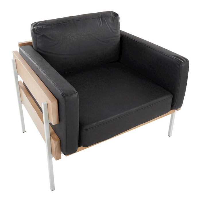 LumiSource Kari Chair, White/Natural Wood/Black PU