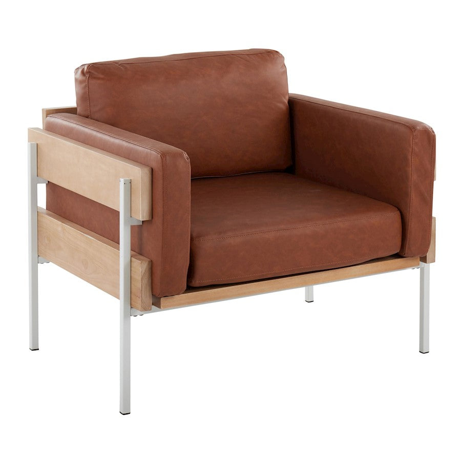LumiSource Kari Chair, White/Natural Wood/Camel PU - CHR-KARIPU2WNACAM
