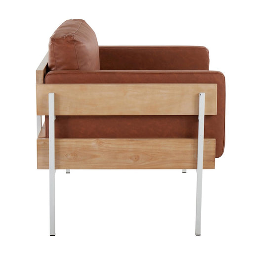 LumiSource Kari Chair, White/Natural Wood/Camel PU
