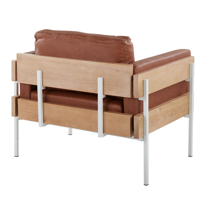 LumiSource Kari Chair, White/Natural Wood/Camel PU