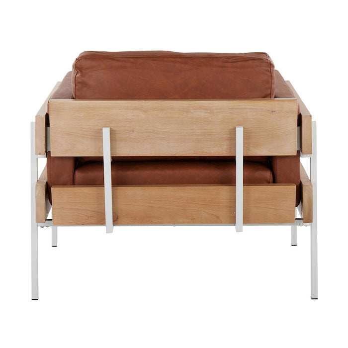 LumiSource Kari Chair, White/Natural Wood/Camel PU