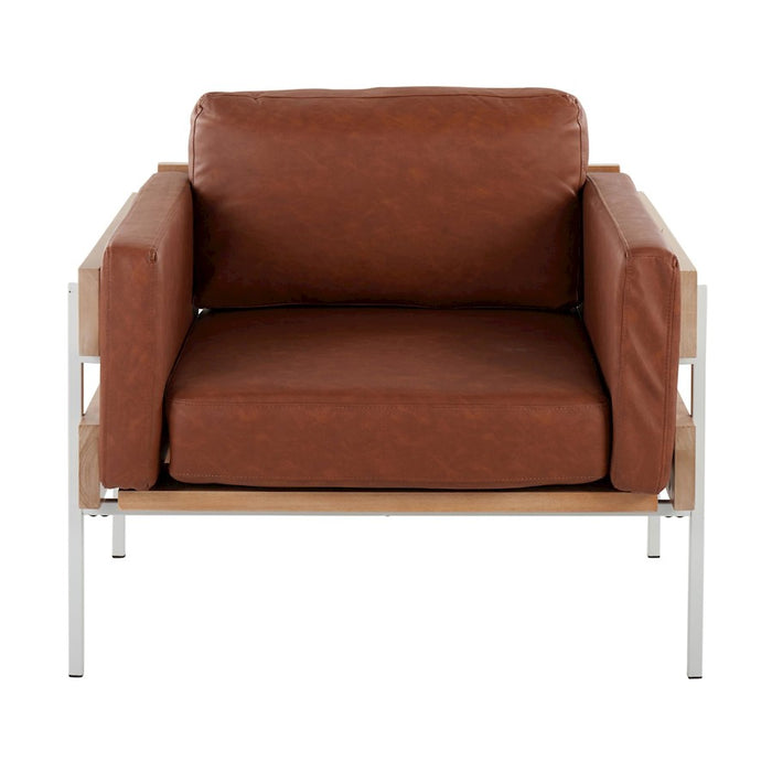 LumiSource Kari Chair, White/Natural Wood/Camel PU