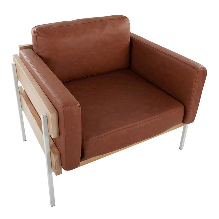 LumiSource Kari Chair, White/Natural Wood/Camel PU