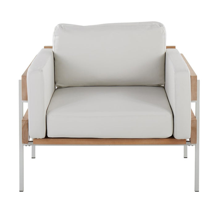 LumiSource Kari Chair, White Metal/Natural Wood
