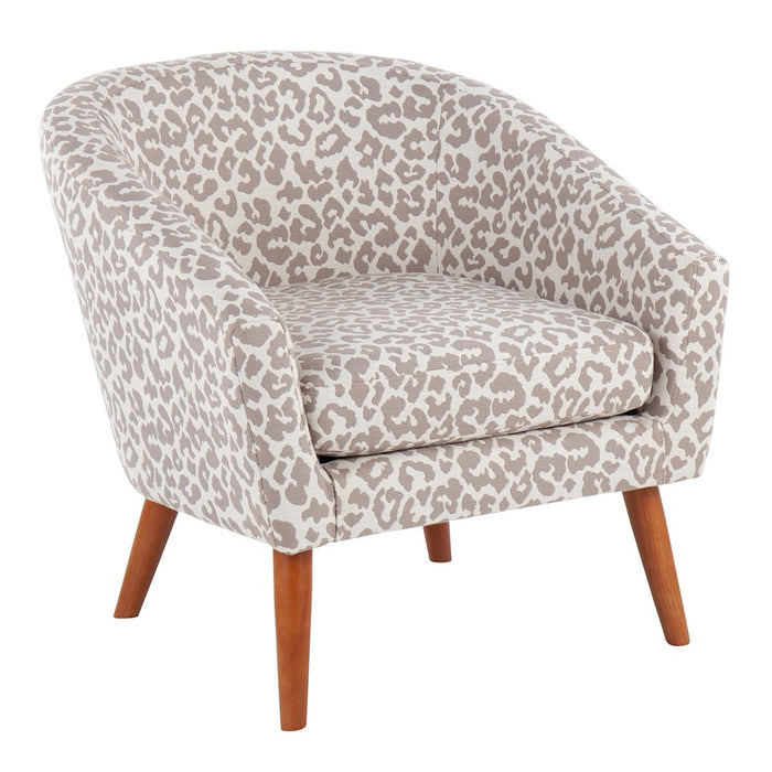LumiSource Canary Leopard Tub Chair, Brown Wood/Beige Leopard - CHR-LEOPARDBNBG