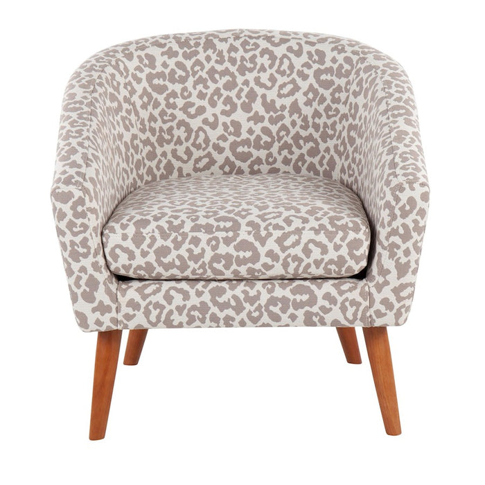 LumiSource Canary Leopard Tub Chair, Brown Wood/Beige Leopard