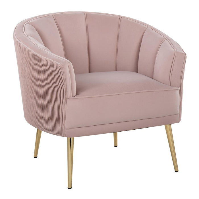 LumiSource Tania Pleated Waves Accent Chair, GD/Blush - CHR-TANIAPLTWVAUVPK