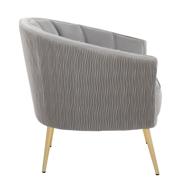 LumiSource Tania Pleated Waves Accent Chair | Glam Gold Steel and Silver Velvet | Living Room & Bedroom Seating | Model CHR-TANIAPLTWVAUVSV