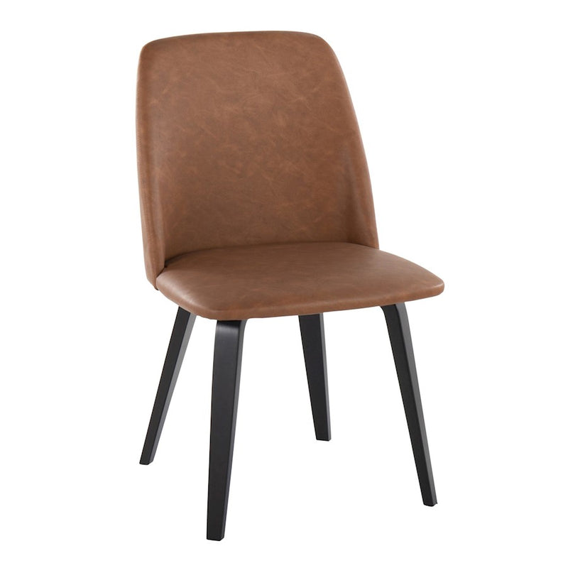 LumiSource Toriano Dining Chair, Set of 2, Black Wood/Camel PU