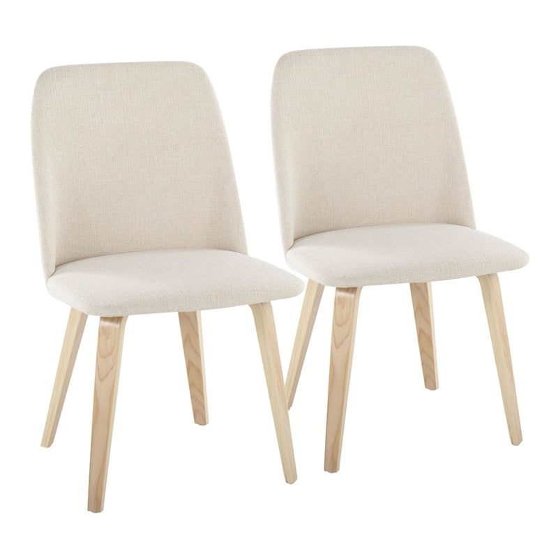 LumiSource Toriano Dining Chair Set of 2 | Mid-Century Natural Wood and Cream Fabric | Dining Room & Kitchen | Model CHR-TRNONACR2