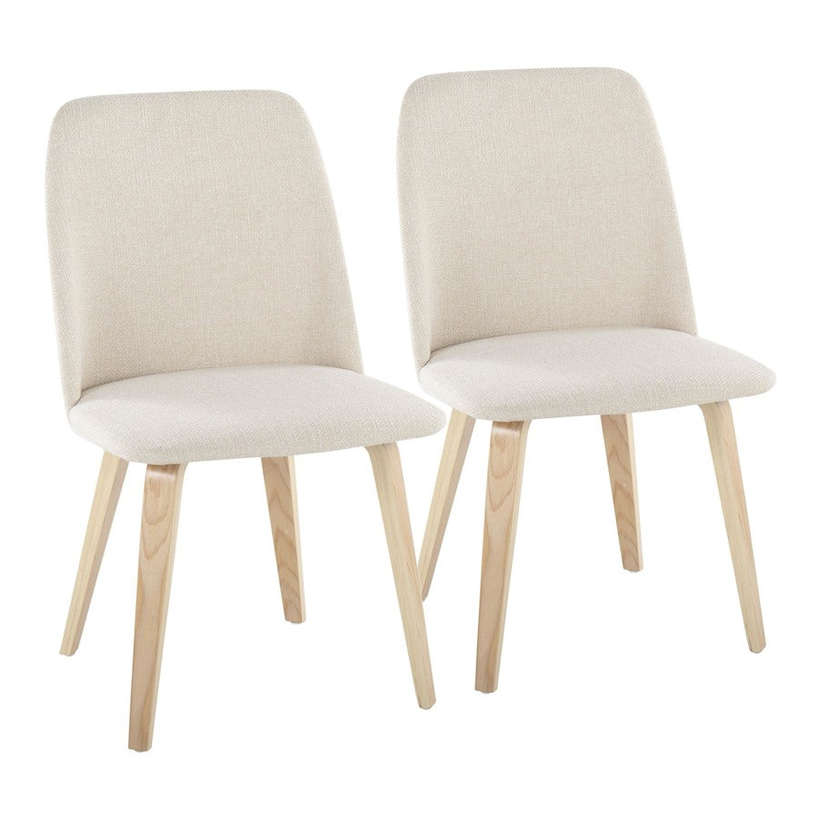 LumiSource Toriano Dining Chair, Set of 2, Natural Wood/Cream - CHR-TRNONACR2
