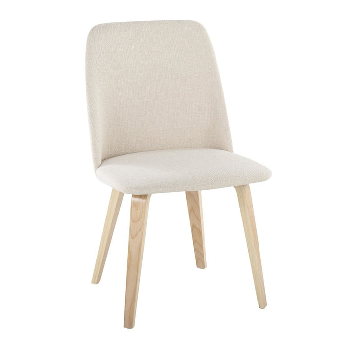 LumiSource Toriano Dining Chair, Set of 2, Natural Wood/Cream