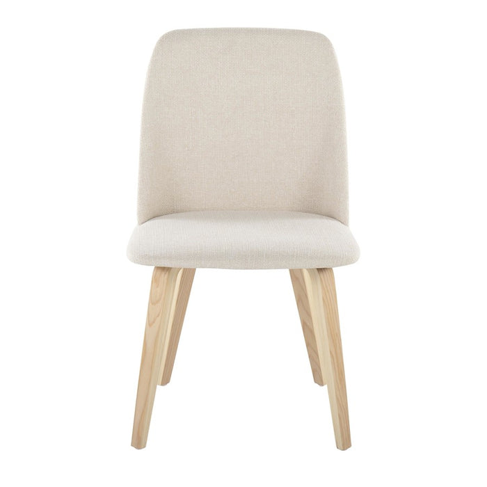 LumiSource Toriano Dining Chair, Set of 2, Natural Wood/Cream