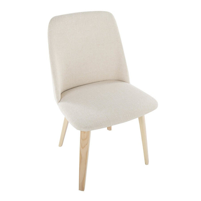 LumiSource Toriano Dining Chair, Set of 2, Natural Wood/Cream
