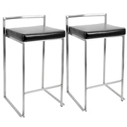 LumiSource Fuji Counter Stool (Set of 2) | Contemporary Black PU Leather & Stainless Steel | Kitchen Island & Bar Seating | Model CS-FUJIBK2