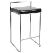 LumiSource Fuji Counter Stool (Set of 2) | Contemporary Black PU Leather & Stainless Steel | Kitchen Island & Bar Seating | Model CS-FUJIBK2
