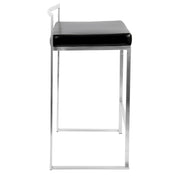 LumiSource Fuji Counter Stool (Set of 2) | Contemporary Black PU Leather & Stainless Steel | Kitchen Island & Bar Seating | Model CS-FUJIBK2