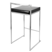 LumiSource Fuji Counter Stool (Set of 2) | Contemporary Black PU Leather & Stainless Steel | Kitchen Island & Bar Seating | Model CS-FUJIBK2