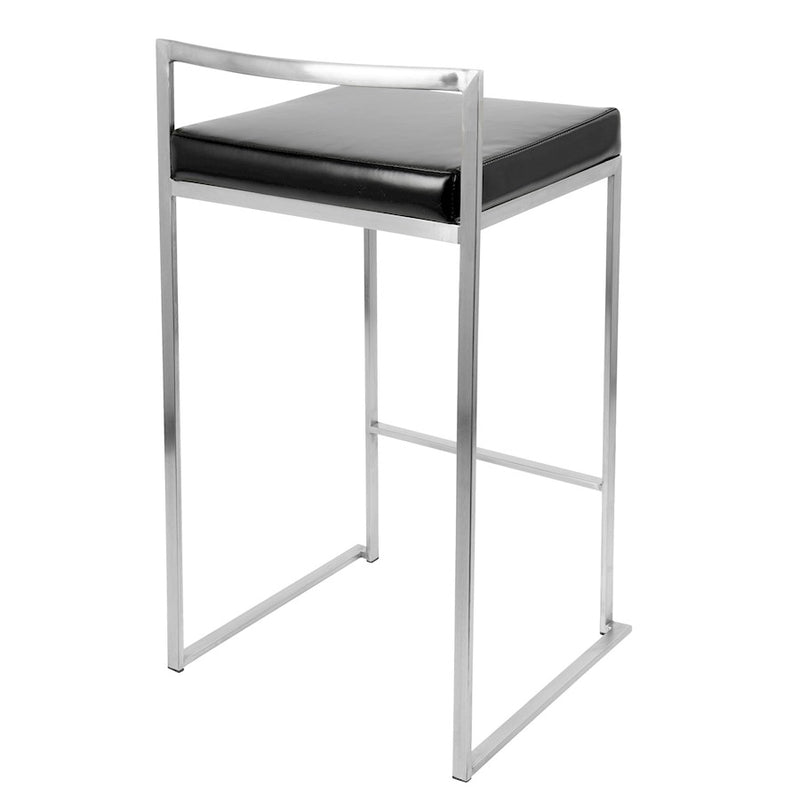LumiSource Fuji Counter Stool (Set of 2) | Contemporary Black PU Leather & Stainless Steel | Kitchen Island & Bar Seating | Model CS-FUJIBK2