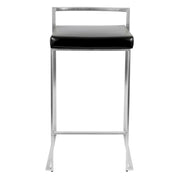 LumiSource Fuji Counter Stool (Set of 2) | Contemporary Black PU Leather & Stainless Steel | Kitchen Island & Bar Seating | Model CS-FUJIBK2