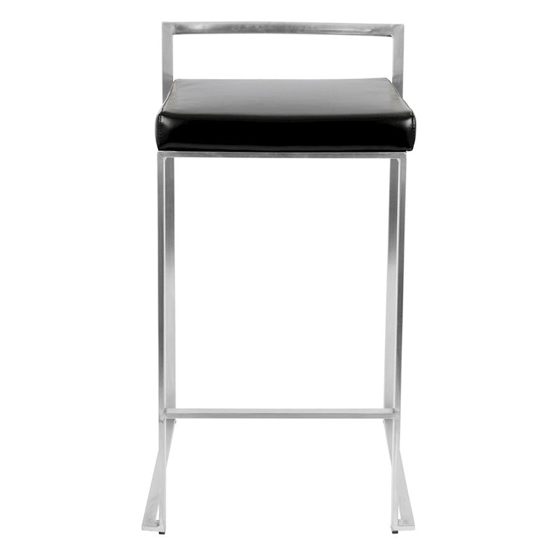 LumiSource Fuji Counter Stool (Set of 2) | Contemporary Black PU Leather & Stainless Steel | Kitchen Island & Bar Seating | Model CS-FUJIBK2