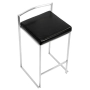 LumiSource Fuji Counter Stool (Set of 2) | Contemporary Black PU Leather & Stainless Steel | Kitchen Island & Bar Seating | Model CS-FUJIBK2