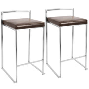 LumiSource Fuji Counter Stool (Set of 2) | Contemporary Brown PU Leather & Stainless Steel | Kitchen Island & Bar Seating | Model CS-FUJIBN2