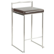 LumiSource Fuji Counter Stool (Set of 2) | Contemporary Brown PU Leather & Stainless Steel | Kitchen Island & Bar Seating | Model CS-FUJIBN2