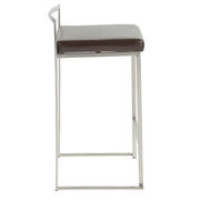 LumiSource Fuji Counter Stool (Set of 2) | Contemporary Brown PU Leather & Stainless Steel | Kitchen Island & Bar Seating | Model CS-FUJIBN2