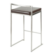 LumiSource Fuji Counter Stool (Set of 2) | Contemporary Brown PU Leather & Stainless Steel | Kitchen Island & Bar Seating | Model CS-FUJIBN2