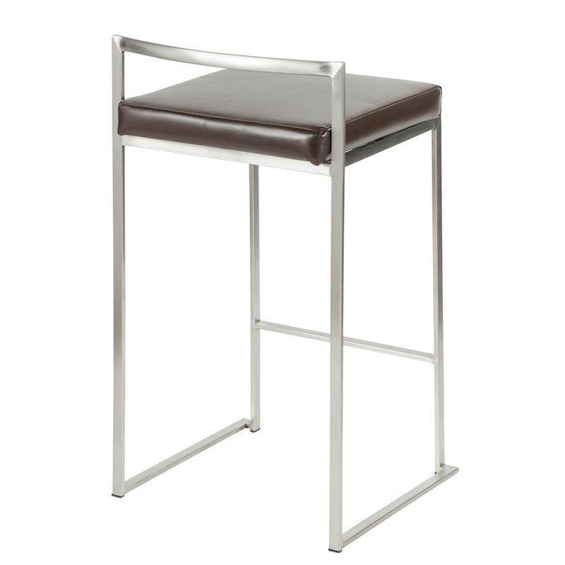 LumiSource Fuji Counter Stool (Set of 2) | Contemporary Brown PU Leather & Stainless Steel | Kitchen Island & Bar Seating | Model CS-FUJIBN2