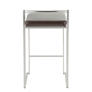 LumiSource Fuji Counter Stool (Set of 2) | Contemporary Brown PU Leather & Stainless Steel | Kitchen Island & Bar Seating | Model CS-FUJIBN2
