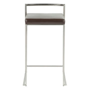 LumiSource Fuji Counter Stool (Set of 2) | Contemporary Brown PU Leather & Stainless Steel | Kitchen Island & Bar Seating | Model CS-FUJIBN2