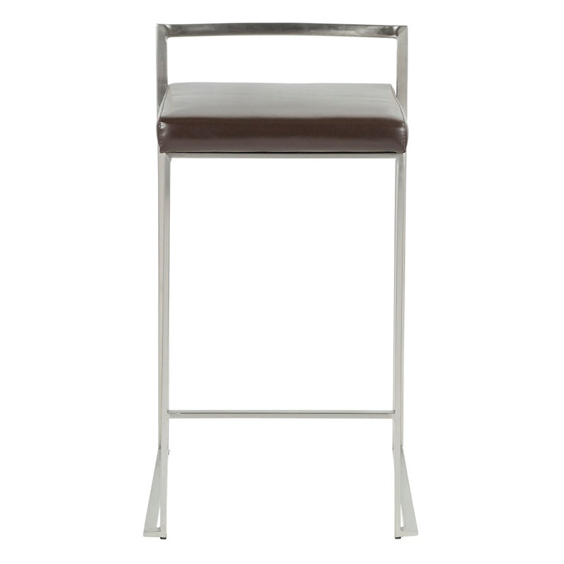 LumiSource Fuji Counter Stool (Set of 2) | Contemporary Brown PU Leather & Stainless Steel | Kitchen Island & Bar Seating | Model CS-FUJIBN2