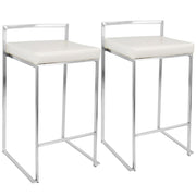 LumiSource Fuji Counter Stool (Set of 2) | Contemporary White PU Leather & Stainless Steel | Kitchen Island & Bar Seating | Model CS-FUJIW2