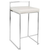 LumiSource Fuji Counter Stool (Set of 2) | Contemporary White PU Leather & Stainless Steel | Kitchen Island & Bar Seating | Model CS-FUJIW2