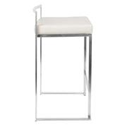 LumiSource Fuji Counter Stool (Set of 2) | Contemporary White PU Leather & Stainless Steel | Kitchen Island & Bar Seating | Model CS-FUJIW2