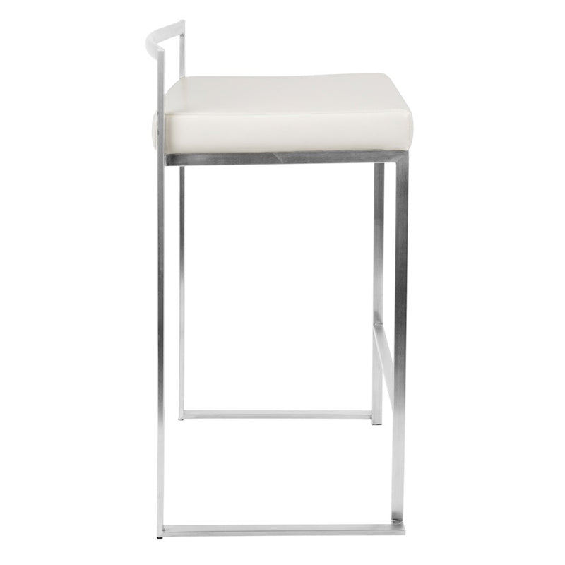 LumiSource Fuji Counter Stool (Set of 2) | Contemporary White PU Leather & Stainless Steel | Kitchen Island & Bar Seating | Model CS-FUJIW2