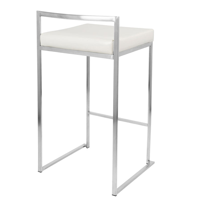 LumiSource Fuji Counter Stool (Set of 2) | Contemporary White PU Leather & Stainless Steel | Kitchen Island & Bar Seating | Model CS-FUJIW2